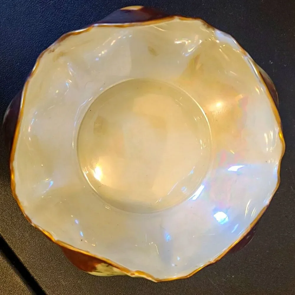 RARE NON-FOOTED RS Germany Porcelain Bowl #RHSRHS55 Fruit On Org/Ylw Background‎